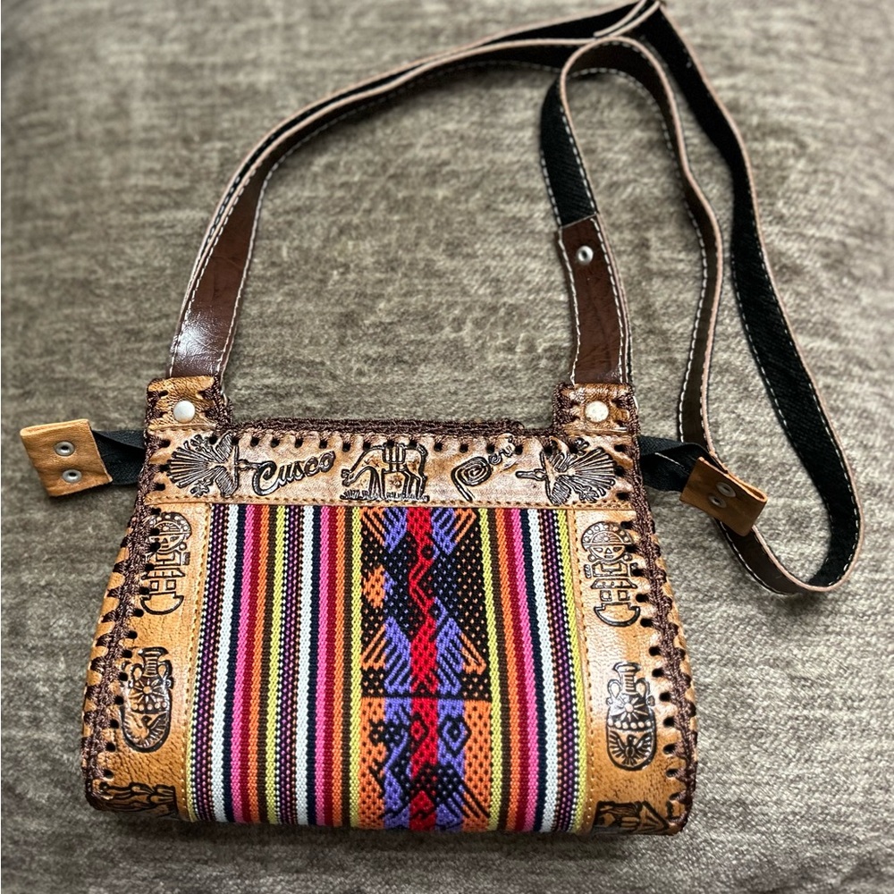 Boho Brown and Multicolor Embroidered Shoulder Bag - Picture 4 of 7